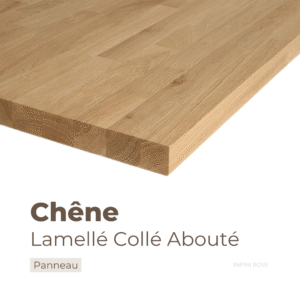 Panneau en chêne lamellé collé abouté – Découpe sur mesure, bois robuste et esthétique avec dimensions personnalisées.