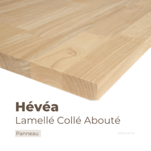 Panneau en hévéa lamellé collé abouté – Découpe sur mesure, bois durable et polyvalent avec dimensions personnalisées.