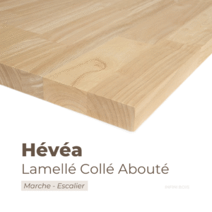 Panneau marche escalier en hévéa lamellé collé abouté – Découpe sur mesure, bois résistant et écologique avec dimensions personnalisées.