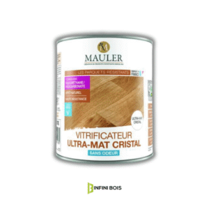 Vitrificateur Cristal Ultra Mat 1L pour parquet et mobilier en bois Protection bois incolore et sans odeur Mauler Vitrificateur ultra-mat à séchage rapide pour surfaces en bois Application de vitrificateur sur parquet pour un effet naturel Infini Bois, spécialiste des finitions bois sur mesure